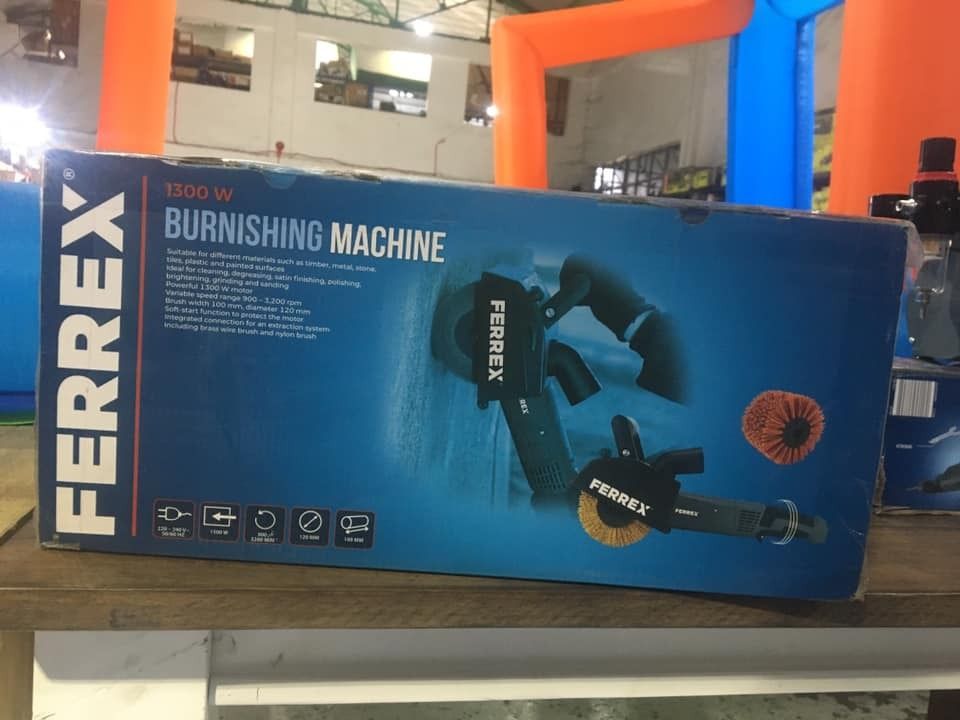 FERREX BURNISHING MACHINE 1300W (Category: Construction Tools & Equipment) located in Muntinlupa City. Submitted by aussie.surplustore (Listing ID 1339563483, Image 1). Description: FERREX BURNISHING MACHINE 1300W P3,500 Surplus from Australia We are available online and thru our physical store located at: 👉MUNTINLUPA For more info direct message or call me: ➡️Salestaff: JANINE ➡️Number: 0948 098 5387 .
