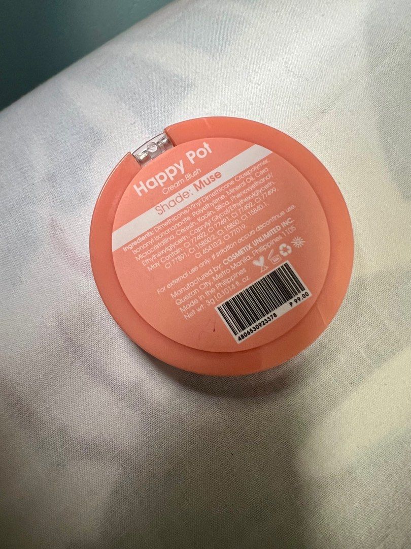 Happy Pot Creme Blush shade “Muse” (Category: Makeup) located in Mandaluyong City. Submitted by feiruzzz (Listing ID 1339628058, Image 2). Description: Hi!! Bought as B1T1 in the warehouse sale, Swatched only, Selling for half the price :).