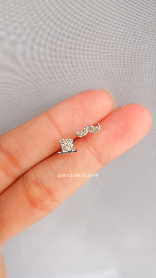 Hat & Mustache Diamond Stud Earrings (Category: Earrings) located in Manila. Submitted by skncarestashph (Listing ID 1339727547, Image 3). Description: ✨Hat & Mustache Diamond Stud Earrings 📌0.20ct total 📌0.45g 💎Natural/Earth mined diamond (Non-cert) 🇯🇵Japan Setting 💎18k White Gold .