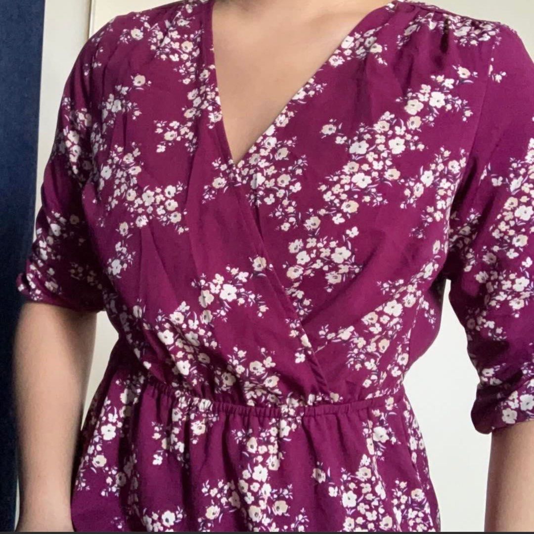 Old Navy Plum Dress a floral semi formal dress 3 4 sleeves