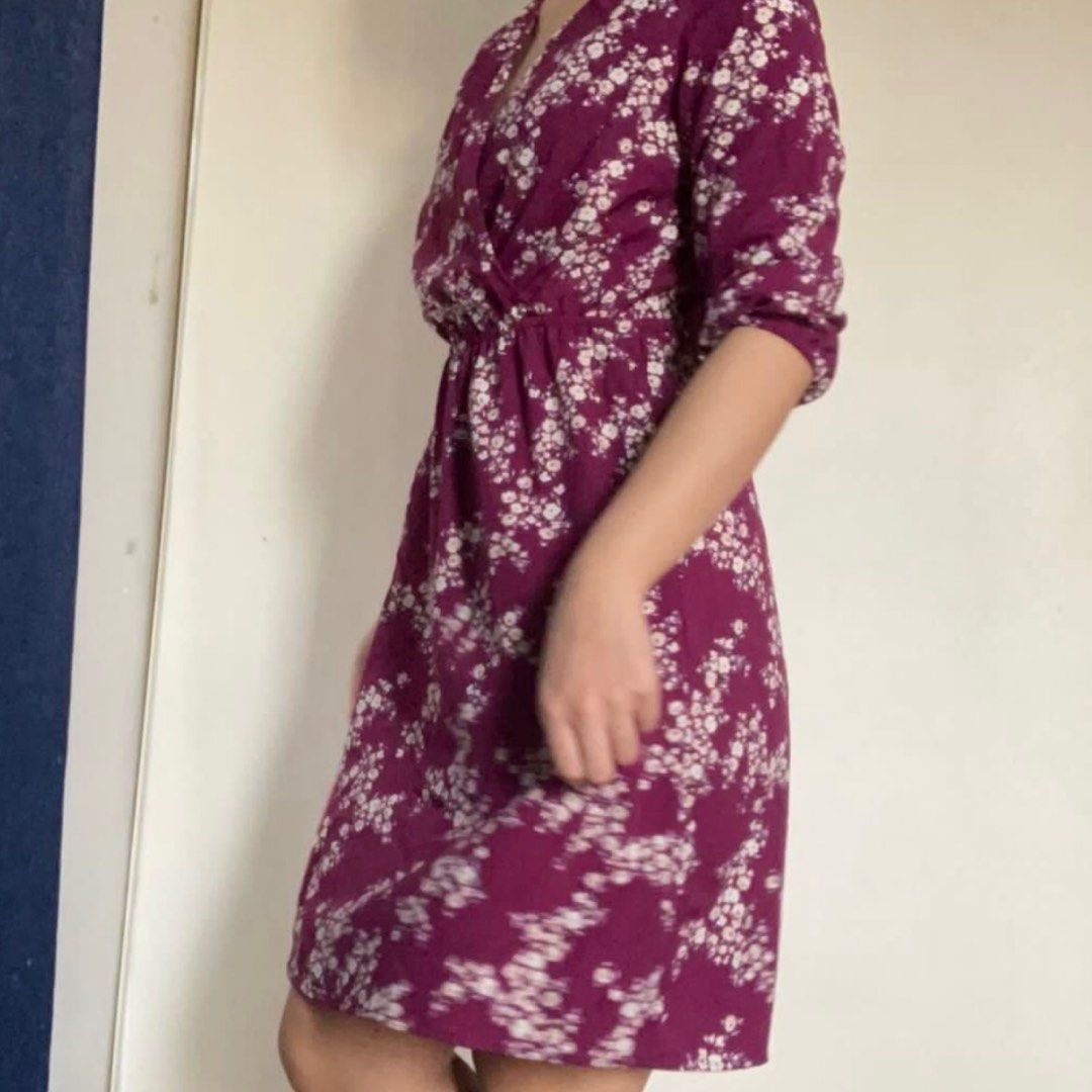 Old Navy Plum Dress a floral semi formal dress 3 4 sleeves