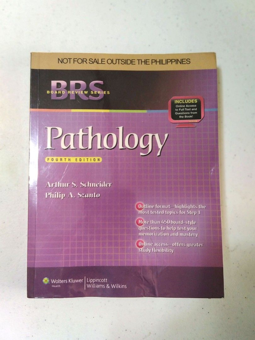 Pathology BRS 4th Edition (Category: Textbooks) located in San Antonio. Submitted by croozy (Listing ID 1339596561, Image 1). Description: Pathology Board Review Series 4th Edition by Arthur S. Schneider and Philip A. Szanto Bought from C&E Publishing Has water stains but no smudges on texts swipe to see actual photos Pages are complete and intact Unused Location: Nueva Ecija Price is negotiable :).