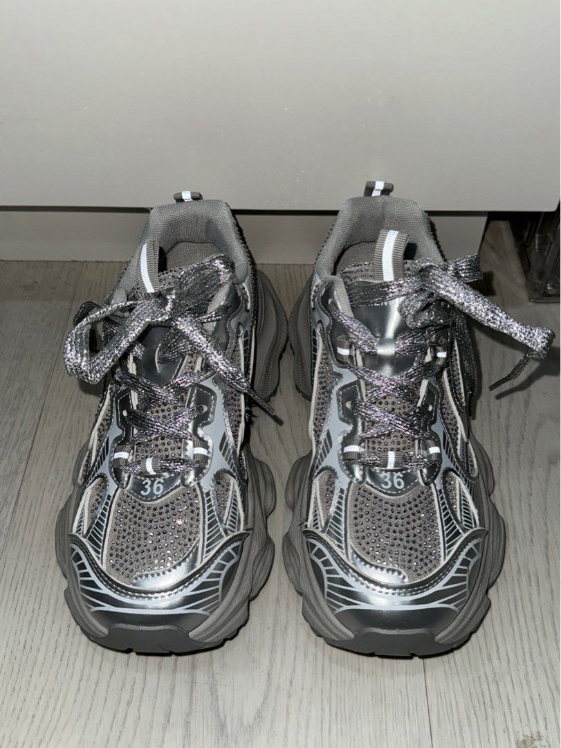 sequences silver shoes sneakers rubber holographic bedazzled gems women Women s Fashion Footwear Sneakers on Carousell