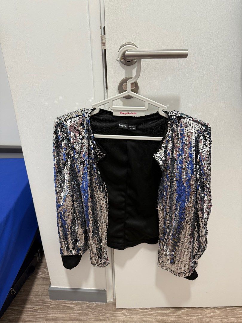 Sequin Jacket (Category: Coats, Jackets and Outerwear) located in Kota Kinabalu. Submitted by dgnursyahirah17 (Listing ID 1339729660, Image 1). Description: I worn this once for my annual dinner. Selling it because will never use again. Bought for RM 98.