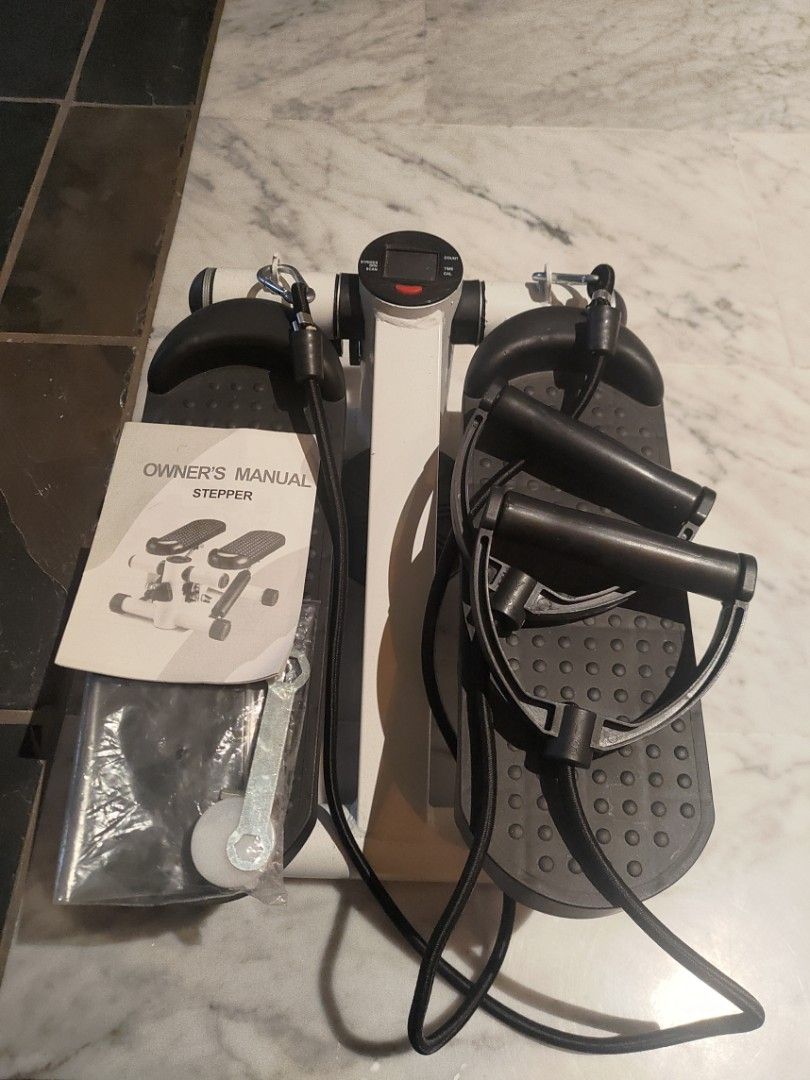 Stepper (Category: Toning & Stretching Accessories) located in Singapore. Submitted by isellthingamabobs (Listing ID 1339656322, Image 3). Description: Stepper machine that is compact, well constructed, and functionally ready. Comes with the Stepper Machine, instruction manual, tuning keys and grease, and tension bands for upper limb workouts while using the machine. Great for exercise indoors and general physiotherapy use! Price is negotiable. :
