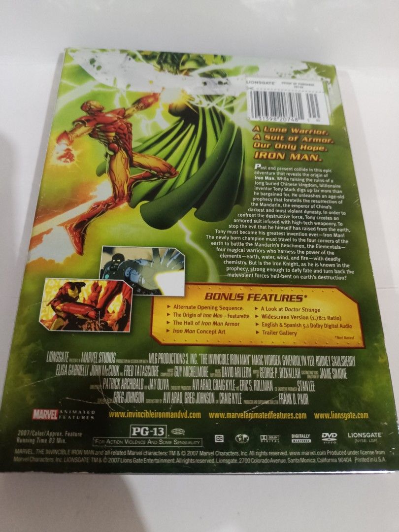 The Invincible IRON MAN ( Animated Marvel Features) 2007 Marvel Characters / US Made / Used (Category: Comics & Manga) located in Manila. Submitted by jeannetteyago (Listing ID 1339669154, Image 2). Description: The Invincible IRON MAN ( Animated Marvel Features) 2007 Marvel Characters / US Made / Used Case/ Disc : very good conditions.