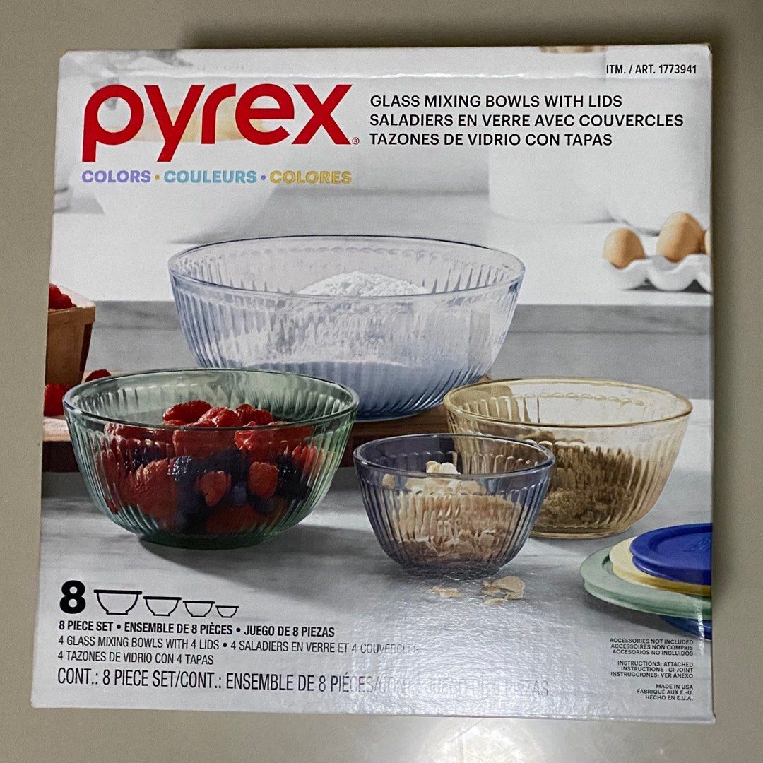 4 pcs Bowl Set (Pyrex) (Category: Other Kitchenware & Tableware) located in Quezon City. Submitted by celRis (Listing ID 1344548195, Image 1). Description: - Never used, box still sealed - SRP is 3800-4300 pesos based on orange app - RFS: Unwanted gift.