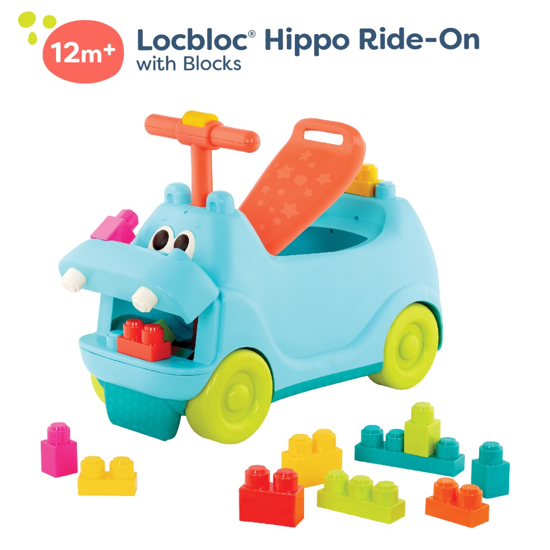 [b.toys] Locbloc Hippo RideOn with Building Blocks, Hobbies & Toys