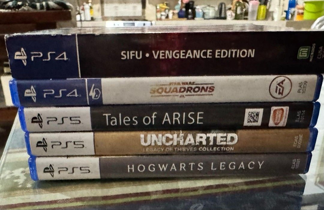 Ps4 games (Category: PlayStation) located in Quezon City. Submitted by renzo.nicolas (Listing ID 1344610450, Image 1). Description: PS4 GAMES SIFU • VENGEANCE EDITION - 1,100 STAR WARS SQUADRONS - 600 PS5 GAMES TALES OF ARISE - 1,000 UNCHARTED COLLECTION - 1,200 HOGWARTS LEGACY - 1,900.