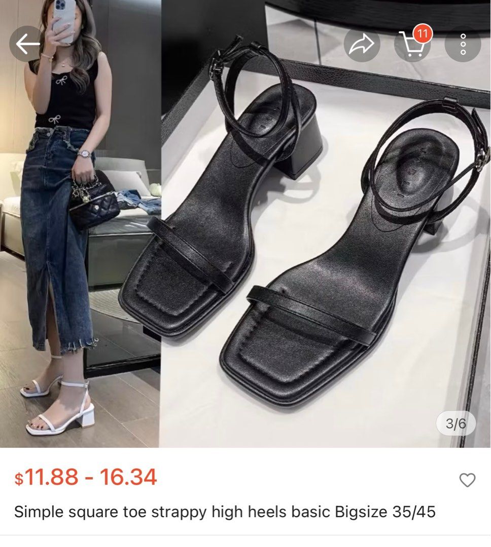 Simple square toe strappy high heels basic (Category: Flats) located in Singapore. Submitted by kymngg (Listing ID 1344612793, Image 3). Description: Colour:black Size : 225/size 5.