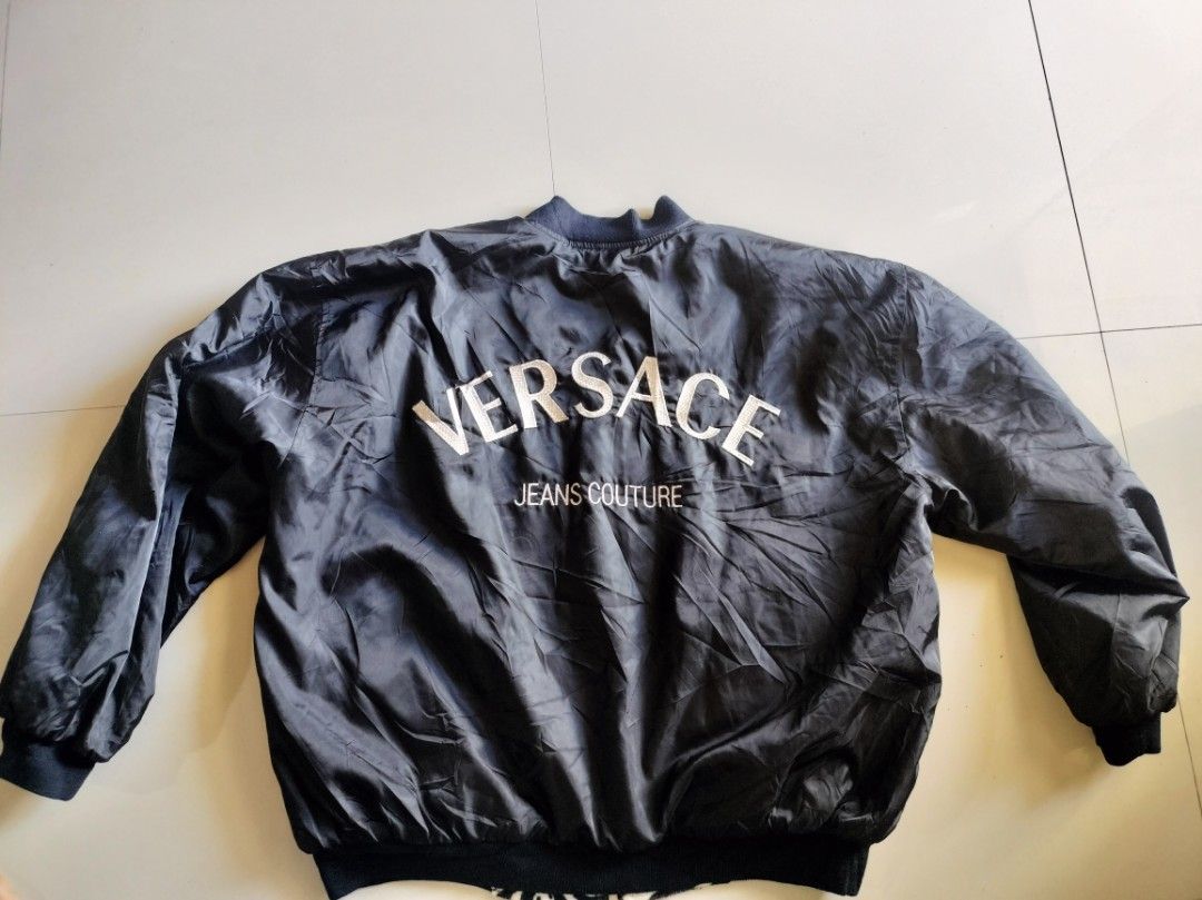 Versace couture bomber (Category: Coats, Jackets and Outerwear) located in Baguio. Submitted by thriftrot (Listing ID 1344476615, Image 1). Description: Versace couture reversible bomber issue: last photo excellent regardless of issue fits xxl mens box type L27.4 W27-27.5 9.5/10 color rate tight knits excellent tiger liner loc baguio add shipping fee.