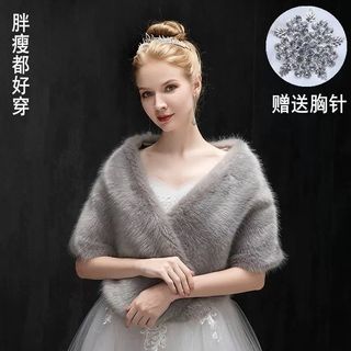  禮服保暖婚紗旗袍毛毛披肩 grey furry shawl64205751616387110