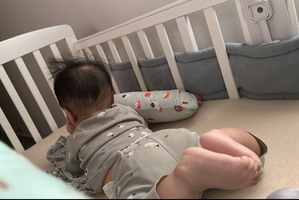 Cot Bumper (Category: Cots & Cribs) located in Singapore. Submitted by aczy07 (Listing ID 1344652313, Image 3). Description: 115cm Greyish blue cot bumper x 2 Used only for a couple of months, 3rd pic was the actual usage..