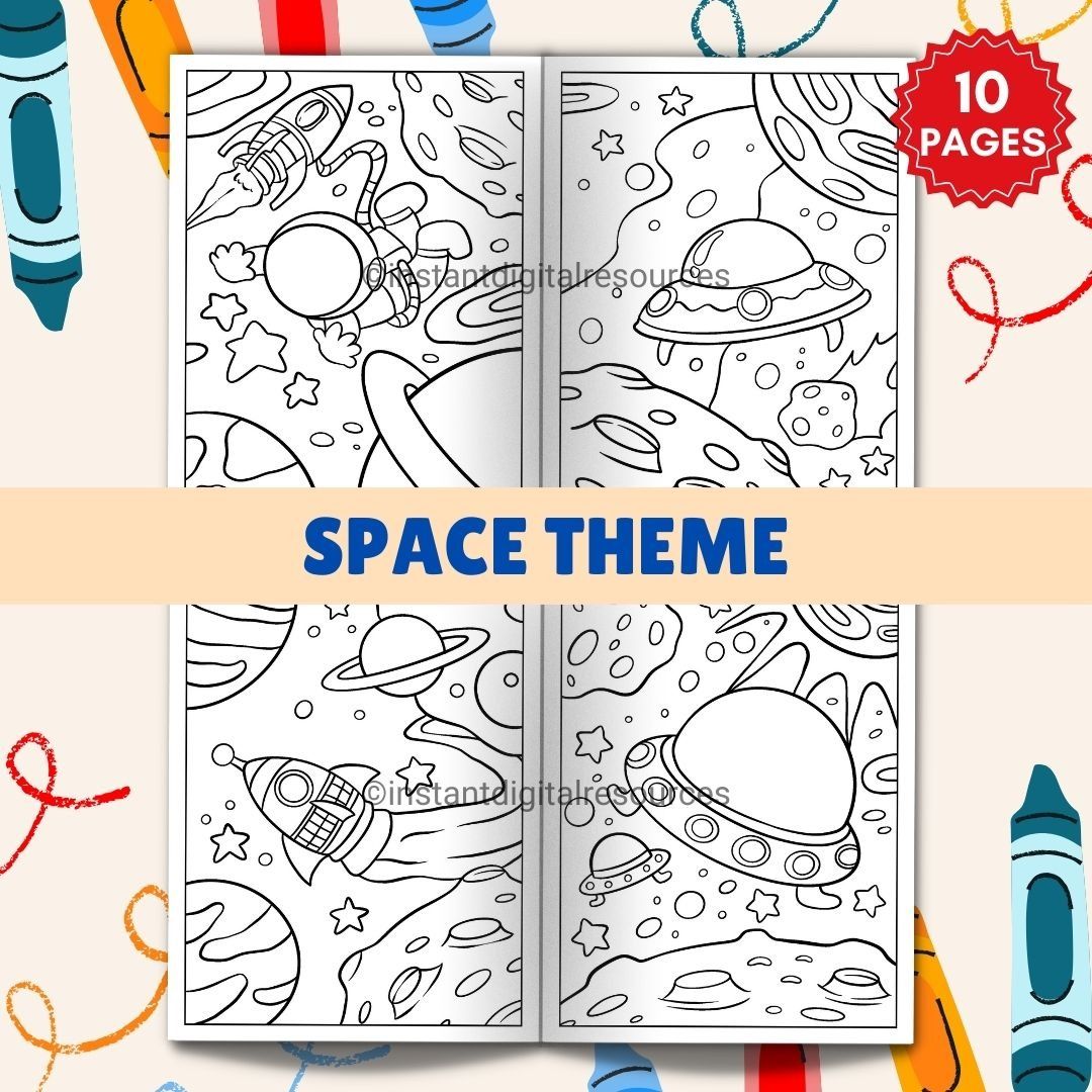 IDR25 Printable Pdf Robot Space Theme Coloring Activity Pages, Hobbies ...