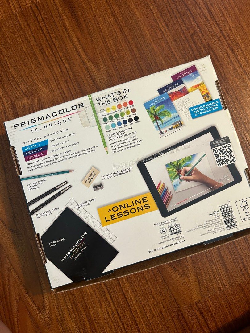 Prismacolor Technique Box Set (Category: Craft Supplies & Tools) located in Quezon City. Submitted by skzmnh (Listing ID 1344656723, Image 3). Description: set includes: - 18 colored pencils - 2 illustration markers - 1 clear grid overlay - 1 drawing pad - 1 magic rub eraser never used but box is kinda worn out from shipping issues - 1 mini sharpener - 1 graphite pencil.