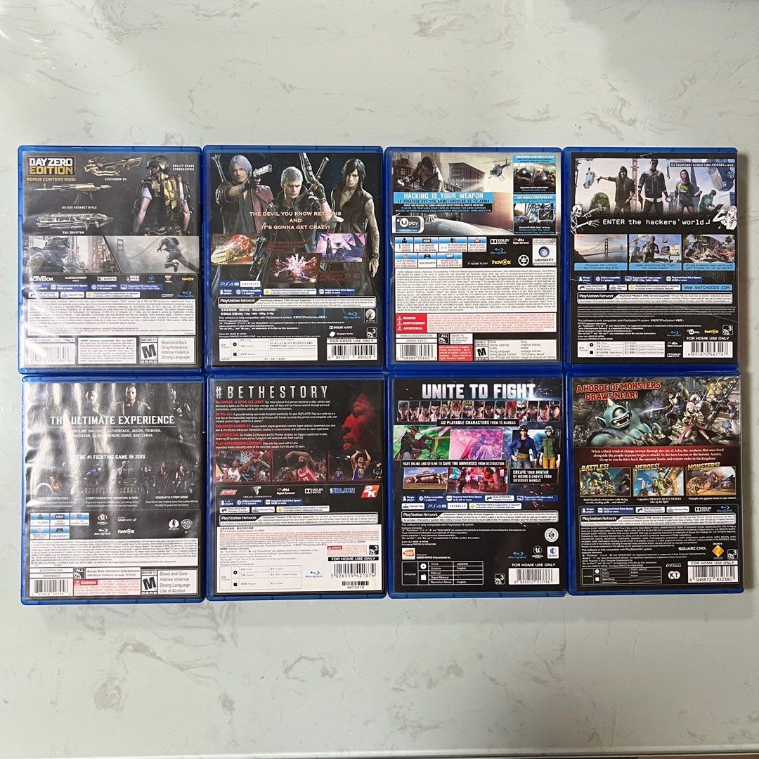 PS4 Games (Category: PlayStation) located in Valenzuela. Submitted by hachu99 (Listing ID 1344696089, Image 2). Description: Selling each game for 700 only 💕 No issues, or anything! DM me for individual pics! AVAILABLE 1. Devil May Cry 5 2. Watch Dogs 3. Mortal Kombat XL 4. NBA 2K16 5. Dragon Quest Heroes SOLD ❌ 1. Jump force 2. Watch Dogs 2 3. Call of Duty Advanced Warfare.