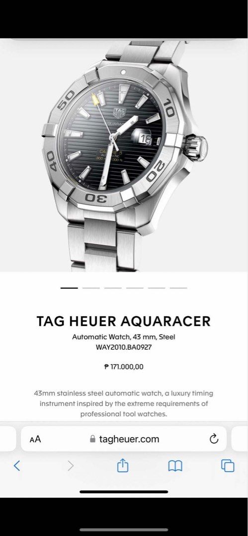Tag Heuer Aquaracer (Category: Men's Watches) located in Pasig City. Submitted by patrickramil (Listing ID 1344679107, Image 2). Description: Tag Heuer Aqua Racer Way 2010. 43mm Original Price 171k. Negotiable contact number 09491787555 .