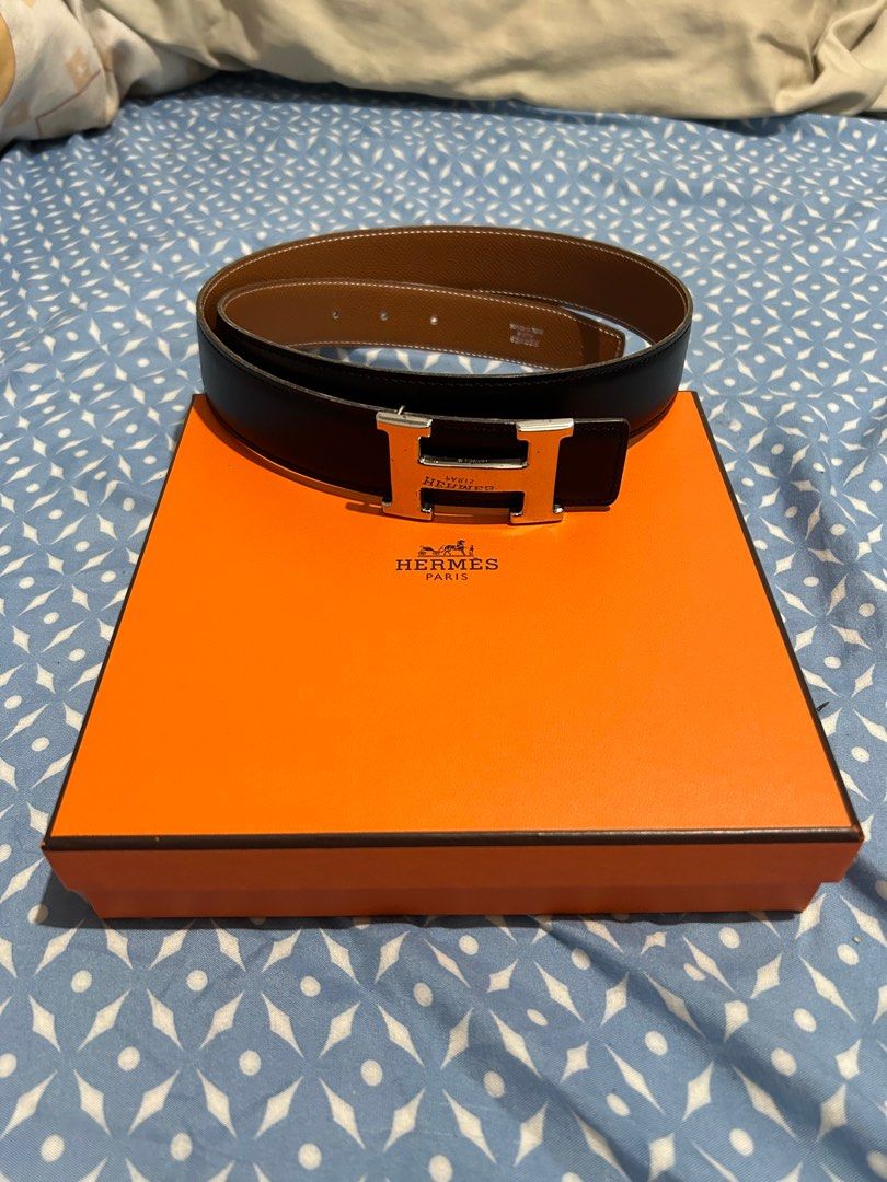 Authentic Hermes Constance H Belt - Reversible (Category: Luxury Accessories) located in Dinalupihan. Submitted by hydzsalva (Listing ID 1339848671, Image 1). Description: Authentic Hermes Constance Belt in Silver Hardware Size 85 Only flaw is added one additional hole.