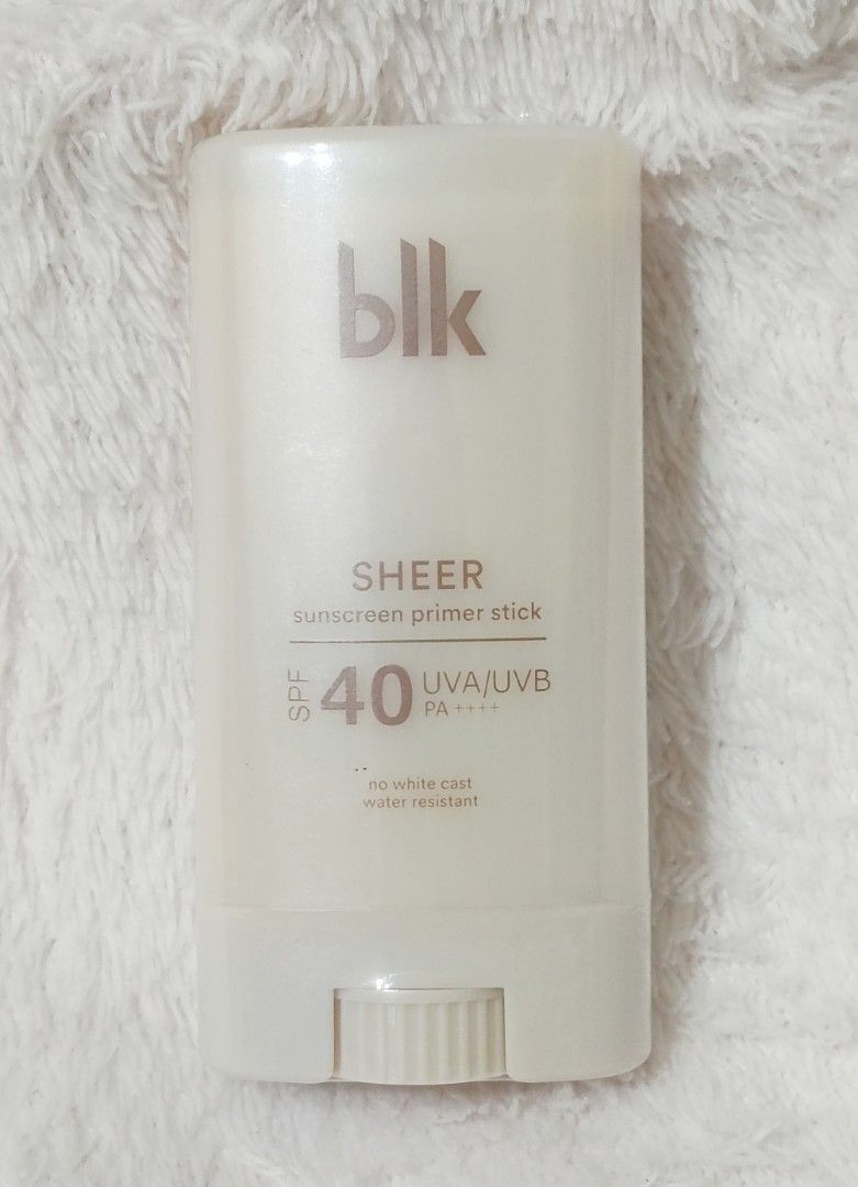 blk cosmetics sheer sunscreen primer stick (Category: Face Care) located in Antipolo. Submitted by legoninos.legoninas (Listing ID 1339751616, Image 1). Description: original mall price: PHP 599.00 40 UAV/UAB no white cast water resistant 15 g convenient to carry around.
