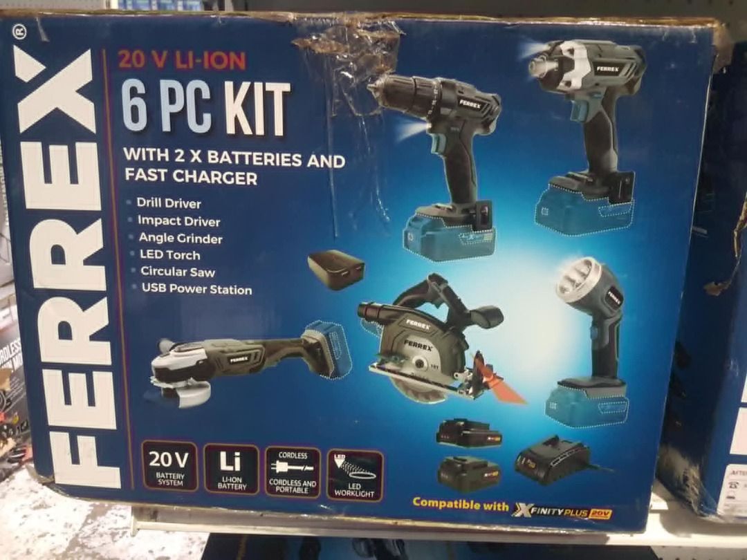 FERREX 6PC KIT CORDLESS TOOLS 20V (Category: Construction Tools & Equipment) located in Muntinlupa City. Submitted by ShopSaveAustralianSurplus (Listing ID 1339827985, Image 1). Description: FERREX 6PC KIT CORDLESS TOOLS 20V P10,650 SUPRLUS FROM AUSTRALIA INLCUSION: 2X BATTERIES 1 USB POWER STATION 1 ANGLE GRINDER 1 LED TORCH 1 CIRCULAR SAW LIMITED STOCKS ONLY.