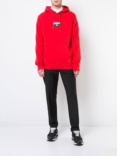 GIVENCHY DISTRESSED COTTON KNIT BOX LOGO HOODIE RED Luxury Apparel on Carousell