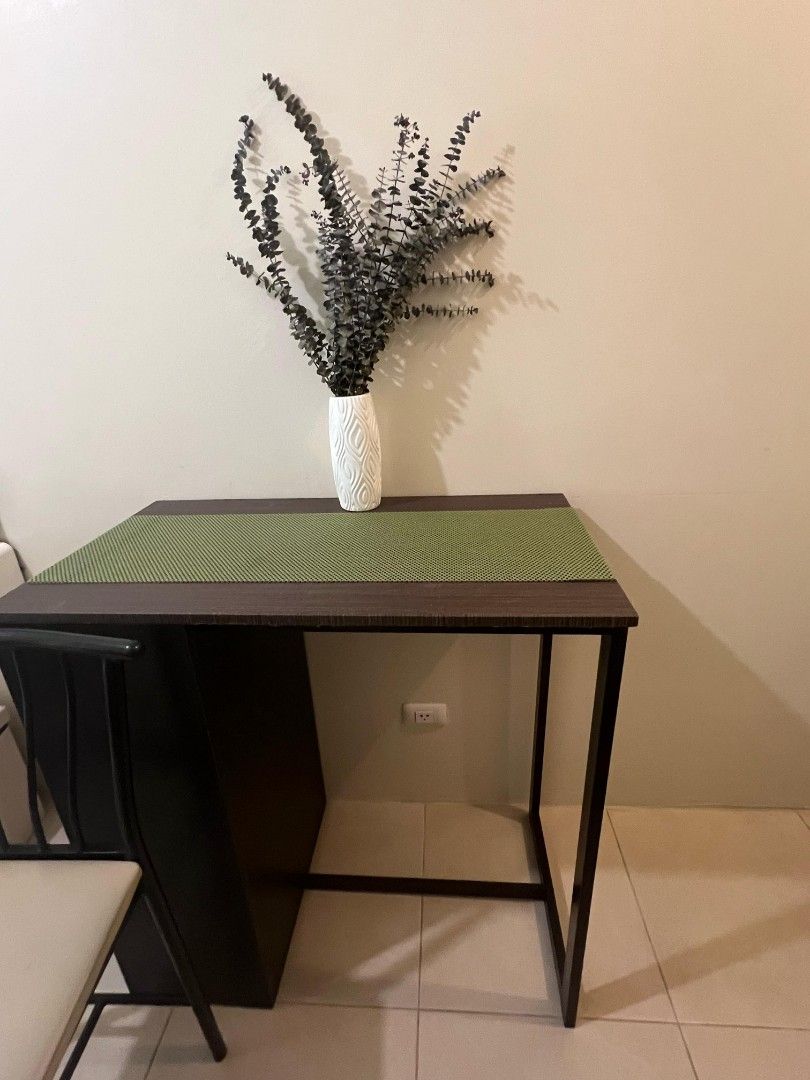 Mandaue Dining Table Set with Shelves and High Chairs (Category: Tables & Sets) located in Quezon City. Submitted by braveheartleo (Listing ID 1339766280, Image 1). Description: 📣📣📣*FOR SALE* 📣📣📣 Letting go this preloved Mandaue brand set dining table with 3 tier shelves & 2-high chairs RFS: Prefers now much portable/smaller furnitures (limited space in a studio room size) Original Price Php10,000++ Selling Price: Php6,000 Condition: Very d