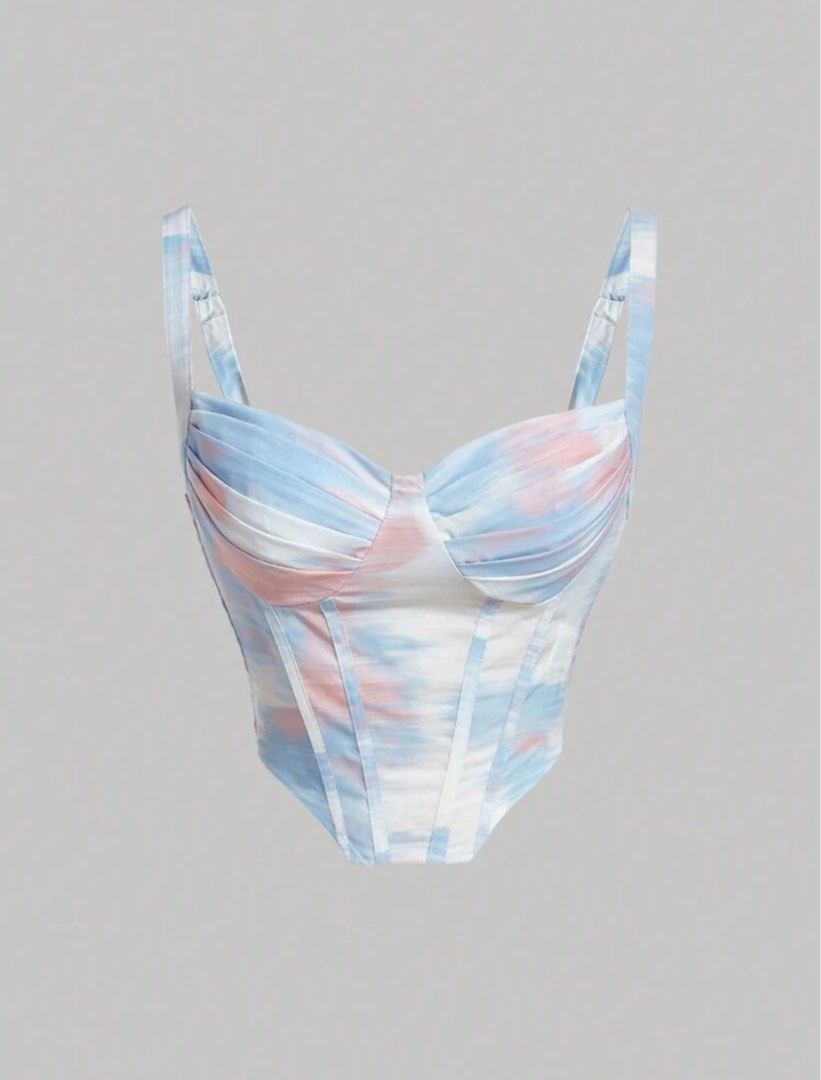Shein MOD Tie Dye Bustier Wide Strap Corset Structure Top (Category: Sleeveless) located in Mandaluyong City. Submitted by justfits_ (Listing ID 1339847055, Image 1). Description: Used to fit.