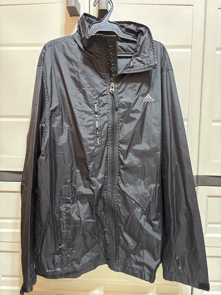 Original Adidas Jacket - Adidas x Armani (Category: Coats, Jackets and Outerwear) located in Pasig City. Submitted by ez_declutterz (Listing ID 1339754815, Image 1). Description: Please see picture for flaw. Generally okay, nabakbak lang yung parang suede na print sa likod. Zipper is good. Other parts are still in good condition. XL on tag, women..