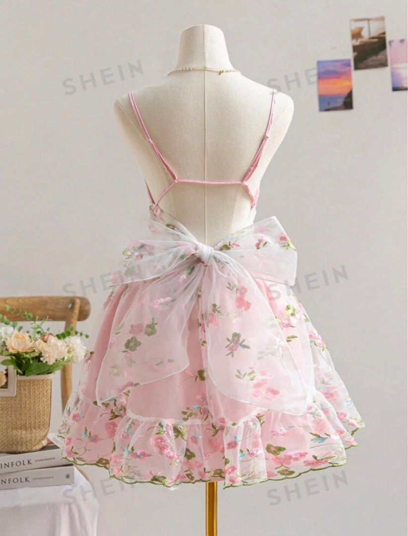 Pink floral dress (Category: Dresses) located in Manila. Submitted by potpotato (Listing ID 1339783696, Image 2). Description: Bought this dress from SHEIN Brand new! Super nice! Perfect for events! 🥰 Rfs: I was not able to wear it sa event because I have another dress..