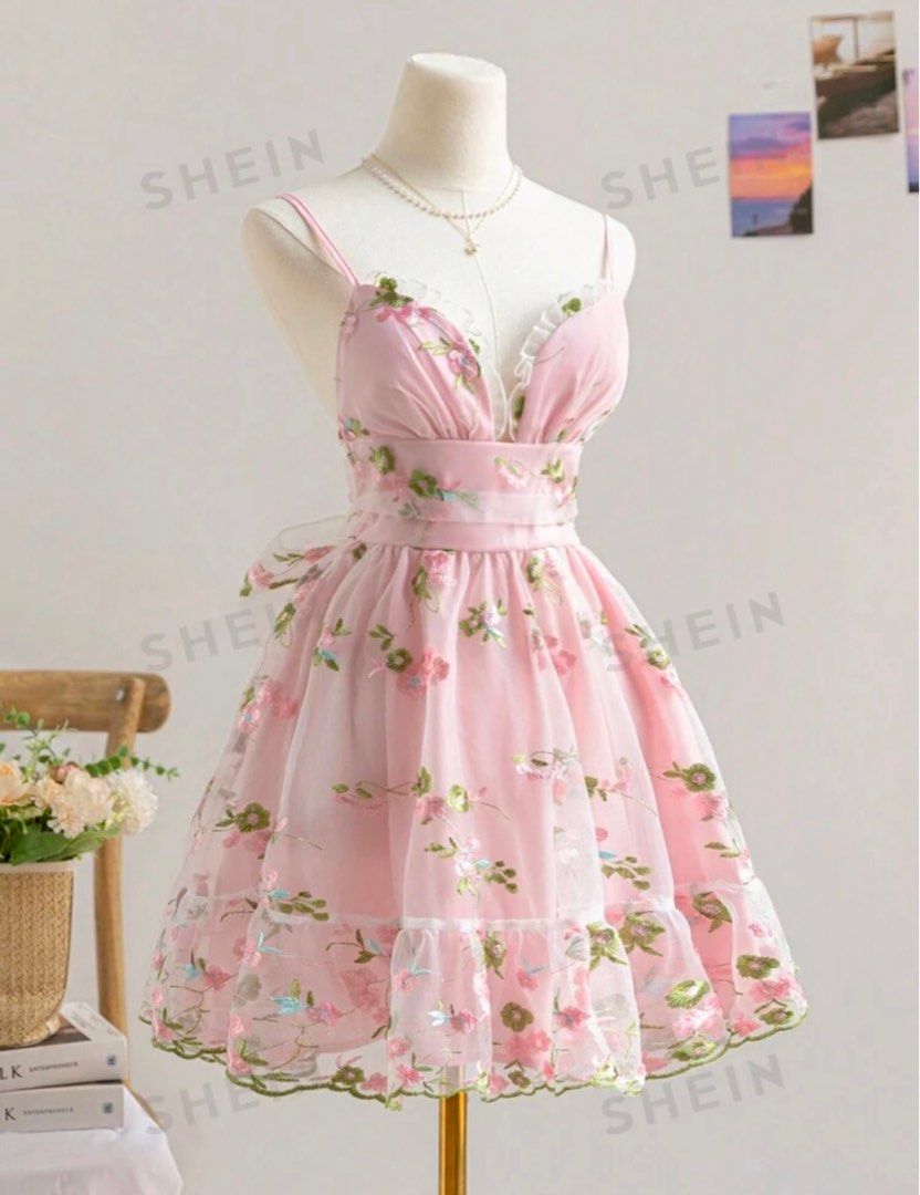 Pink floral dress (Category: Dresses) located in Manila. Submitted by potpotato (Listing ID 1339783696, Image 1). Description: Bought this dress from SHEIN Brand new! Super nice! Perfect for events! 🥰 Rfs: I was not able to wear it sa event because I have another dress..