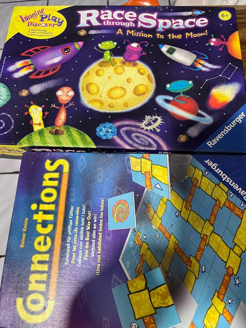 Ravensburger boardgames Race through Space and Connections (Category: Board Games & Puzzles) located in Makati City. Submitted by greenant (Listing ID 1339925601, Image 1). Description: Complete 999 for both sets.
