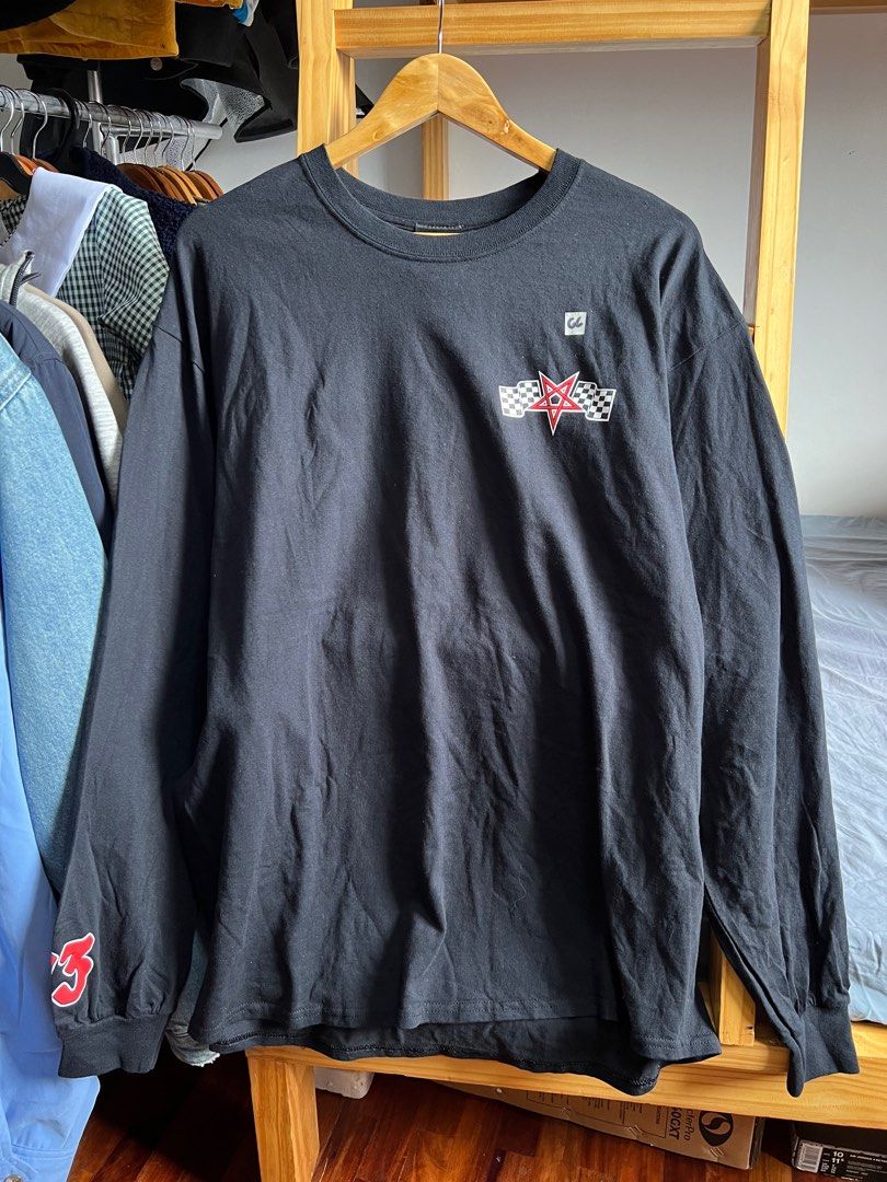 THRASHER X RACING LOGO LONG SLEEVE SHIRT Men s Fashion Tops Sets Tshirts Polo Shirts on Carousell