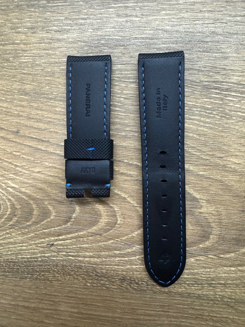 100 Authentic Like New Panerai sportech dark blue black rubber leather strap with blue lining Standard STD Size 24 22 for 44mm case size