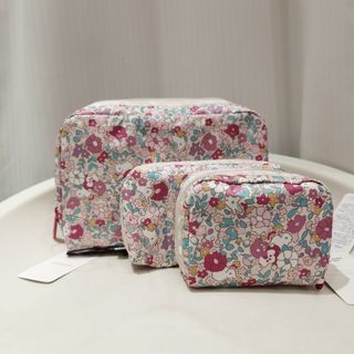 Japan LeSportsac Pink Rabbit Floral Canvas MED SQUARE / RECTANGULAR / EX LARGE Cosmetic Bag64220307311361110