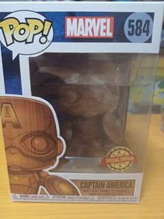 Funko POP Captain America Wood Deco – Exclusivité Entertainment Earth – Figurine Vinyle 9,5 Cm – Effet Bois – Marvel