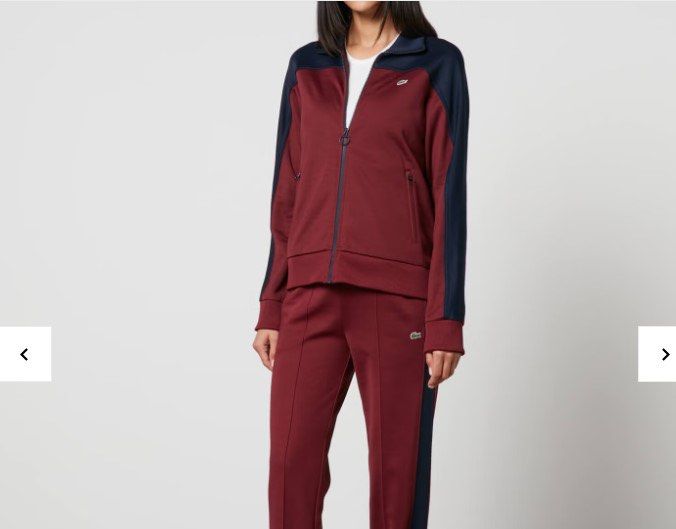 Lacoste Women's track Jacket (Category: Coats, Jackets and Outerwear) located in Mandaluyong City. Submitted by mayanimosity (Listing ID 1339995653, Image 2). Description: Lacoste Neo Heritage track jacket • Burgundy and blue jersey • 51% polyester, 49% cotton • Appliqué logo, two front zipped pockets, ribbed trims • Machine wash • Designer colour: Zin/Navy Blue Condition: Excellent Size: 38 RFS: Extra Ships from Mandaluyong c/o buyer ALL SALES A