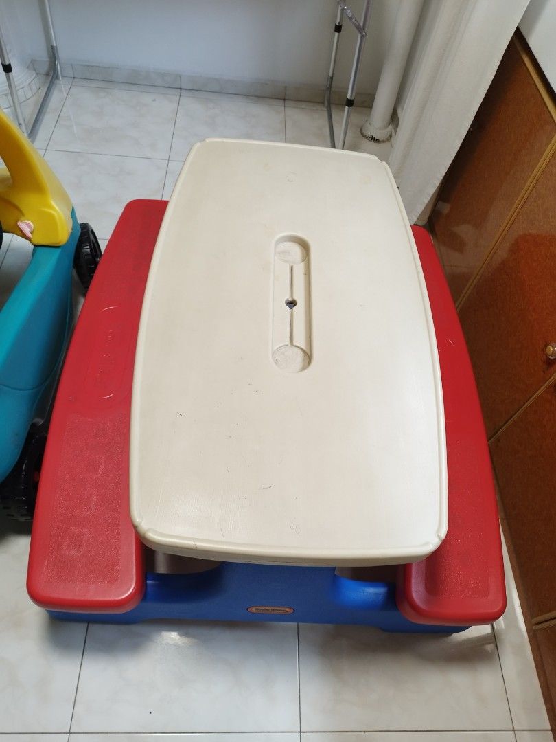 Table set (Category: Kids Toys) located in Singapore. Submitted by azimas (Listing ID 1339928060, Image 1). Description: As it is. Not for fussy. Heavily used so there are marks, discolouration, etc. Hence selling cheap. Arrange your own transportation..