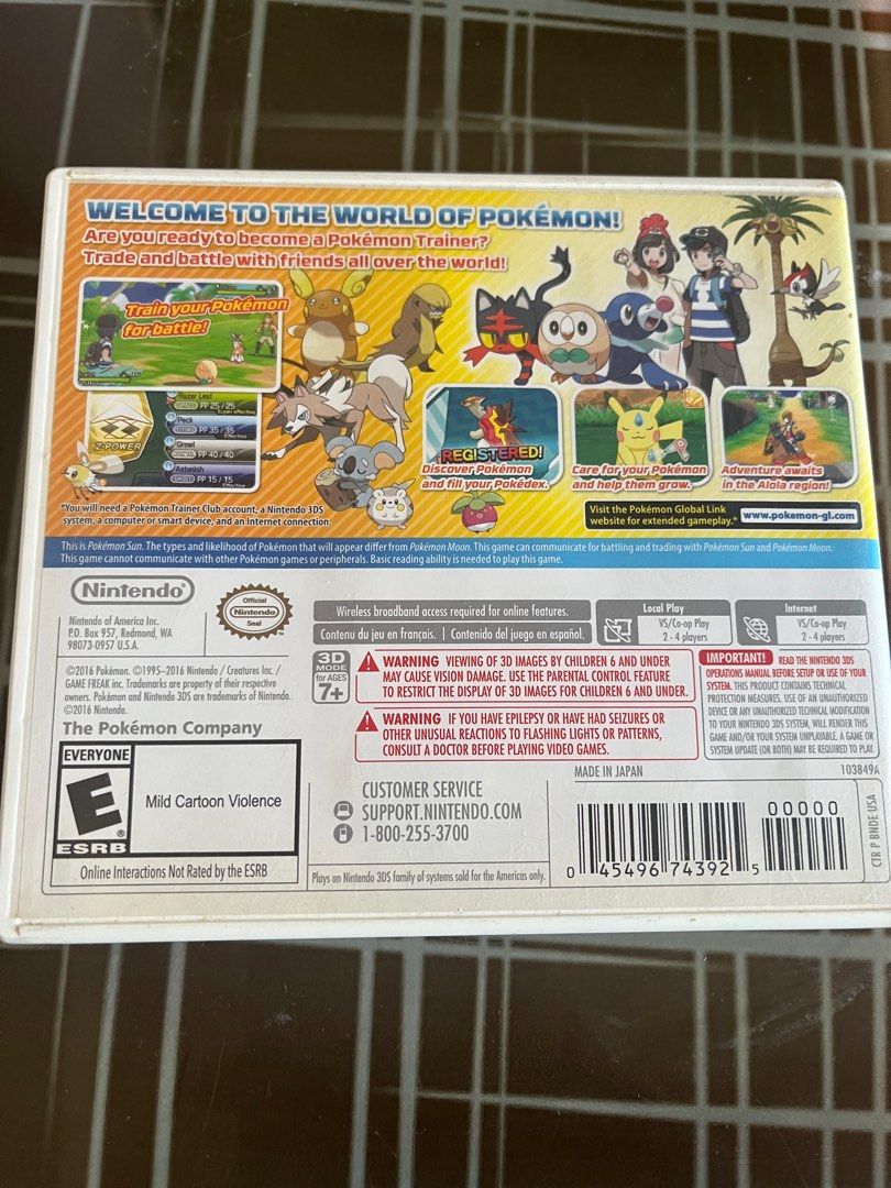 Pokemon Sun (Category: Nintendo) located in Dasmarinas. Submitted by lumsinvader (Listing ID 1339999804, Image 2). Description: USA region With case and manual I can provide more photos and videos of the game..