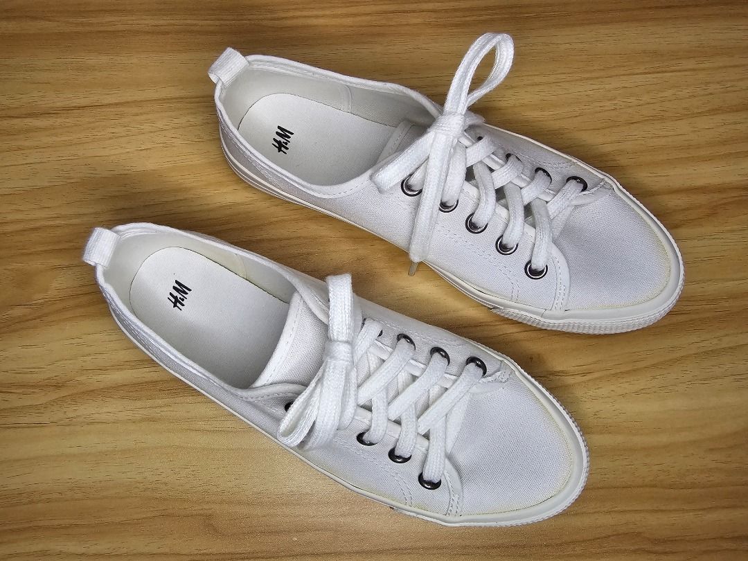 Size 37 H M White Canvas Sneakers Women s Fashion Footwear Sneakers on Carousell