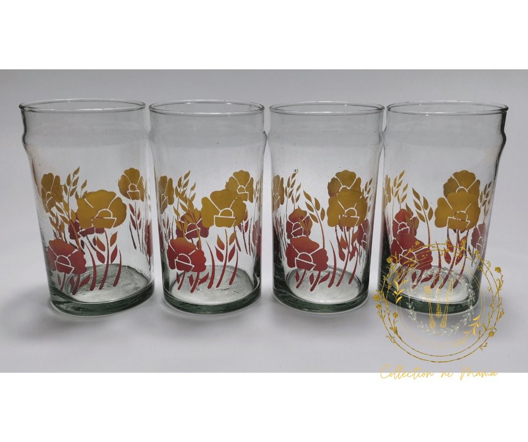 Vintage 4pcs Paper Flower Drinking Glass Set (Category: Other Kitchenware & Tableware) located in Manila. Submitted by collectionnimama (Listing ID 1340020896, Image 3). Description: •4pcs Drinking Glass Set •Glass Material •Color: Clear, Yellow and Red •Paper Flower Design •Made in China •Condition: Brand New, Vintage, Never Been Used •Decluttering •Does not come with original box •As is where is •Pictures shown are actual products. Shipping fee