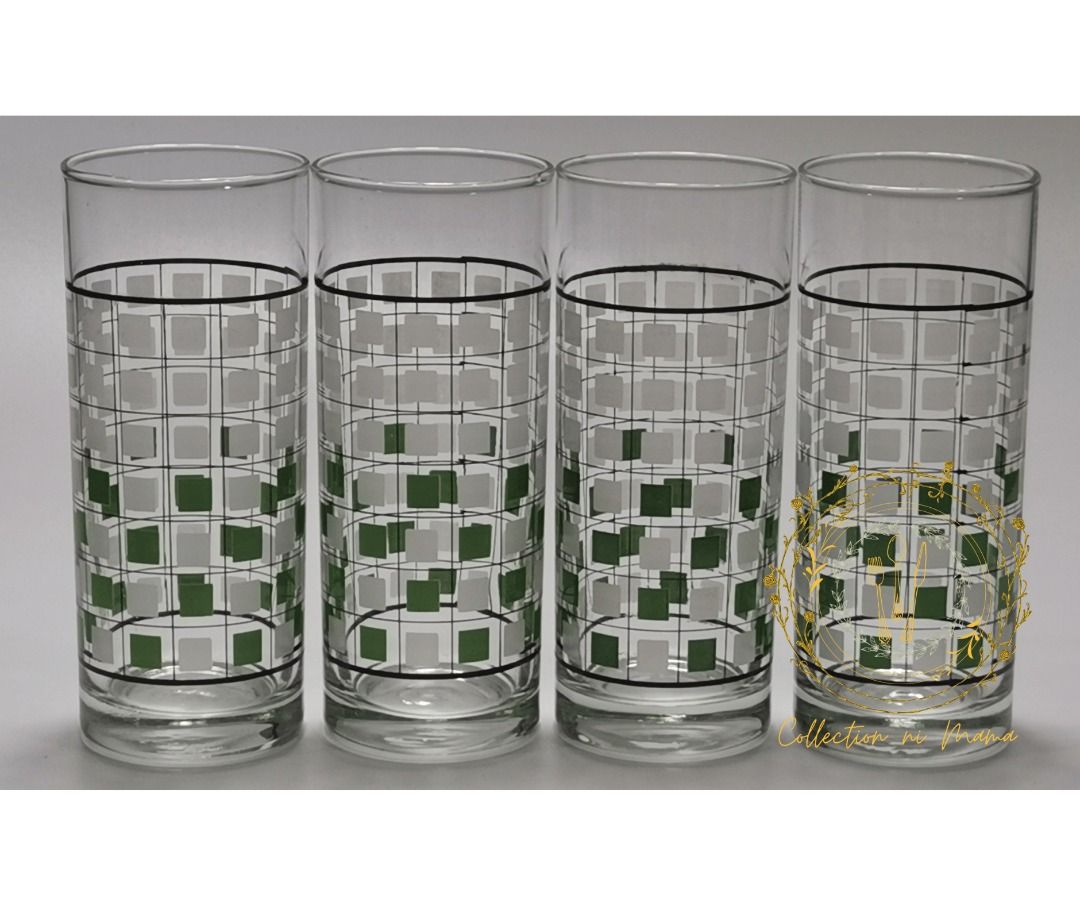 Vintage Green Checkered Drinking Glass Set (Category: Other Kitchenware & Tableware) located in Manila. Submitted by collectionnimama (Listing ID 1340037634, Image 2). Description: •4pcs Drinking Glass Set •Glass Material •Color: Clear, White and Green •Checkered Design •Made in China •Condition: Brand New, Vintage, Never Been Used •Decluttering •Does not come with original box •As is where is •Pictures shown are actual products. Shipping fee wil