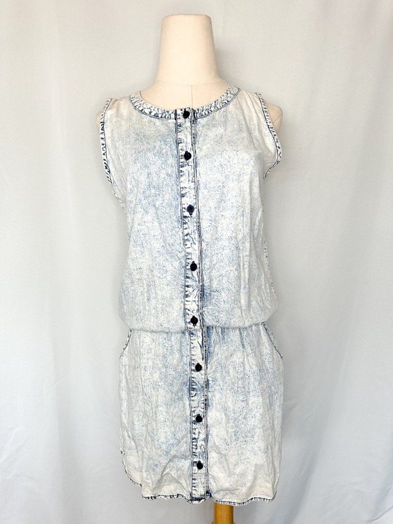 3-6M Light Blue Acid Wash Denim Dress - Ackermans
