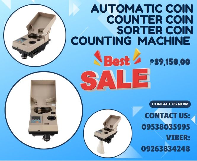 AUTOMATIC COIN COUNTER COIN SORTER COIN COUNTING MACHINE (Category: Industrial Equipment) located in Caloocan City. Submitted by javierchec55656 (Listing ID 1340164057, Image 1). Description: Coin count and batch count Suitable for all coins 2000 coins/min hopper capacity 1500 coins think-film control panel adjustable diameter and thickness.