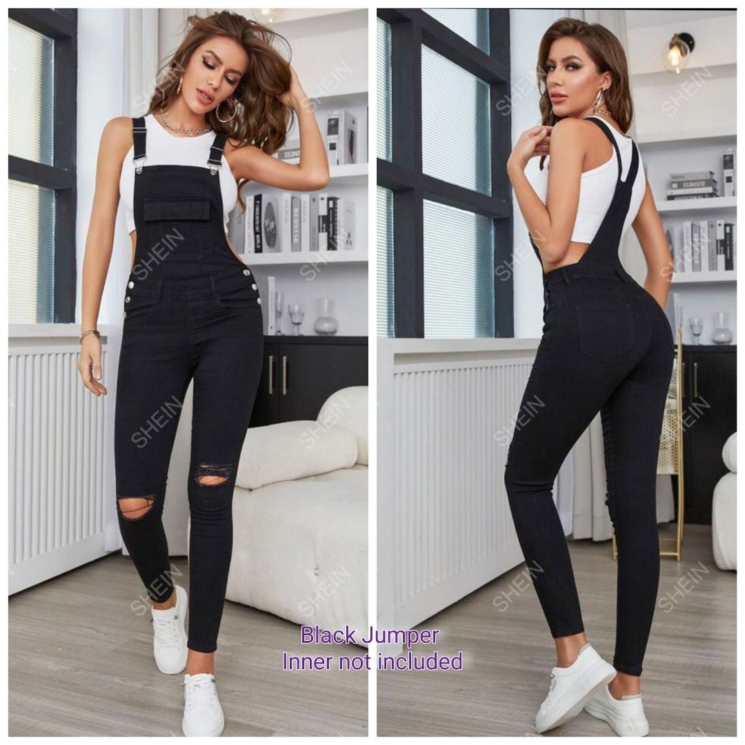 Black Denim Jumper Overalls Ripped Skinny Pants Sleeveless Jumpsuit Jumper XS Denim Party Women s Fashion Dresses Sets Jumpsuits on Carousell
