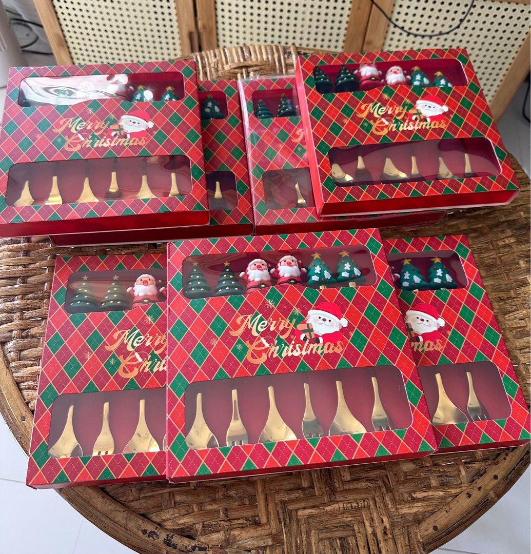 christmas themed dessert spoon and fork (Category: Coffee & Tea Tableware) located in Cavite. Submitted by mylittlechicshop (Listing ID 1340155347, Image 1). Description: dessert spoon and for set christmas themed gift set on hand and ready to ship.