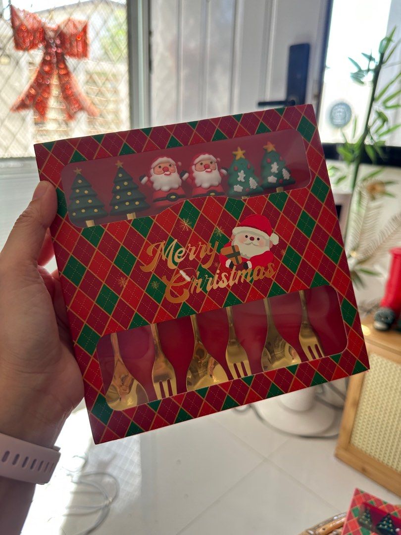 christmas themed dessert spoon and fork (Category: Coffee & Tea Tableware) located in Cavite. Submitted by mylittlechicshop (Listing ID 1340155347, Image 2). Description: dessert spoon and for set christmas themed gift set on hand and ready to ship.