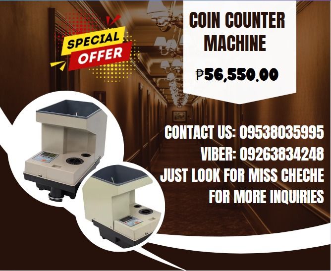 COIN COUNTER MACHINE (Category: Industrial Equipment) located in Caloocan City. Submitted by javierchec55656 (Listing ID 1340164298, Image 1). Description: Coin Counter Model: GCC-50 Coin count and batch count Suitable for all coins 2000 coins/min hopper capacity 3500-4000 coins think-film control panel adjustable diameter and thickness .