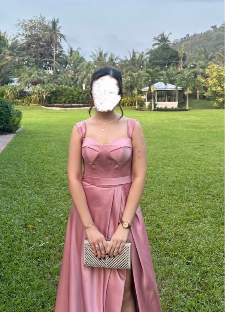 For Rent: Pink formal gown (Category: Evening dresses & gowns) located in Pasig City. Submitted by jeonchan (Listing ID 1340159256, Image 3). Description: • Custom-made for me in October 2024 • Used once as the Maid of Honor • I’m 5ft. flat and was wearing 4” heels in the photos • I wear small to medium sizing and with 34B bust size • Band around the waist in photos 2-4 is a belt (was slightly misaligned when those photos were taken) • See last p