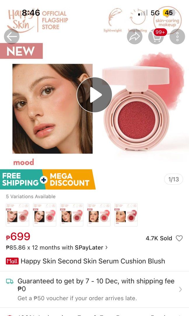 Happy Skin Serum Cushion Blush (Daze) (Category: Makeup) located in Makati City. Submitted by yumiiichigo (Listing ID 1340113014, Image 3). Description: only used to swatch, very nice natural finish <3 og price: 699 rfs: decluttering.
