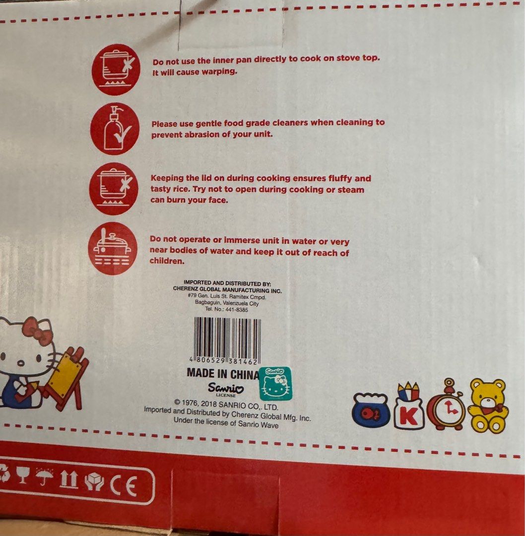 Hello kitty Tough Mama Rice Cooker 1.2L (Category: Cookers) located in Paranaque City. Submitted by homebox.com (Listing ID 1340207576, Image 3). Description: PROMO UNTIL MAY 2026- BUY 1 and get 2nd item with a lower amount in the items for sale at 30%off. 1.2L/6-cup capacity straight type rice cooker 400 WATTS With see-through glass lid With aluminum inner pot With thermal cutoff With spoon and measuring cup included Note: Due to different light